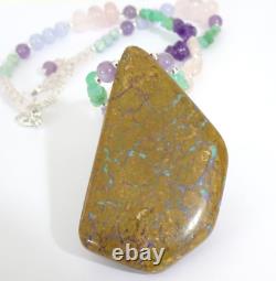 Boulder Opal Beaded Gemstone Necklace, Rose Quartz, Amethyst, Chrysoprase