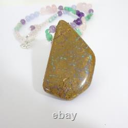 Boulder Opal Beaded Gemstone Necklace, Rose Quartz, Amethyst, Chrysoprase
