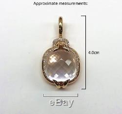 Brand New 18K Rose Gold, White Quartz, Mother-of-Pearl and Diamond Pendant