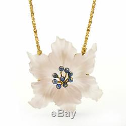 Buccellati Blossom Carved Rose Quartz Sapphire Brooch Pendant Necklace