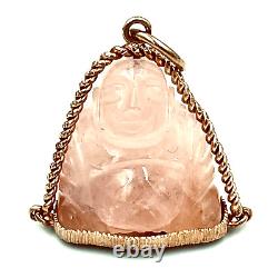 Buddha Vintage Pendant 70s in Rose Quartz and Solid 18K Gold Made in Italy