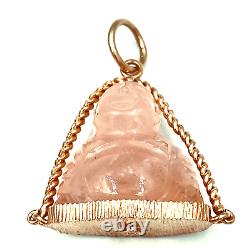 Buddha Vintage Pendant 70s in Rose Quartz and Solid 18K Gold Made in Italy