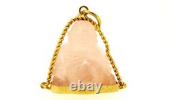 Buddha Vintage Pendant 70s in Rose Quartz and Solid 18K Gold Made in Italy