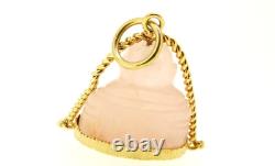 Buddha Vintage Pendant 70s in Rose Quartz and Solid 18K Gold Made in Italy