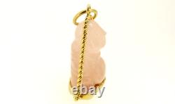 Buddha Vintage Pendant 70s in Rose Quartz and Solid 18K Gold Made in Italy