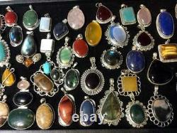 Bulk Assorted Gemstone Pendants Lot Crystal Handmade Silver Overlay Pendant Lots