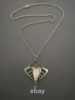 C1900 JUGENDSTIL 800 silver and rose quartz pendant with original double chains