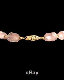 CHINESE ROSE QUARTZ Crystal Pink Knuckle Bone Necklace w Peach & Bird Pendant