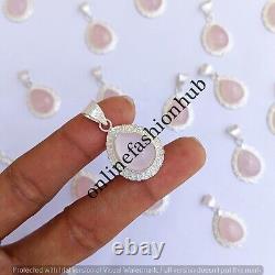 Calming Rose Quartz Gemstone 925 Sterling Silver Plated 50 PCs Handmade Pendant