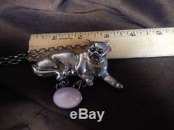 Carol Felley Grumpy Cat Necklace Sterling Silver With Rose Quartz Amethyst Stone