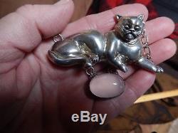 Carol Felley Grumpy Cat Necklace Sterling Silver With Rose Quartz Amethyst Stone