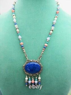 Carolyn Pollack Lapis Sterling Convertible Necklacebroochmulti Stone