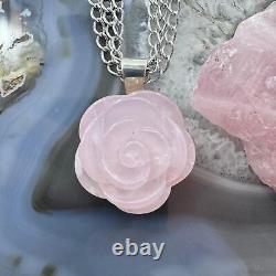 Carolyn Pollack Sterling Carved Rose Quartz Rose Pendant With Chain Necklace