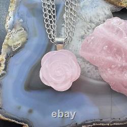 Carolyn Pollack Sterling Carved Rose Quartz Rose Pendant With Chain Necklace