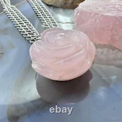 Carolyn Pollack Sterling Carved Rose Quartz Rose Pendant With Chain Necklace