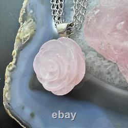 Carolyn Pollack Sterling Carved Rose Quartz Rose Pendant With Chain Necklace