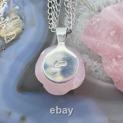 Carolyn Pollack Sterling Carved Rose Quartz Rose Pendant With Chain Necklace