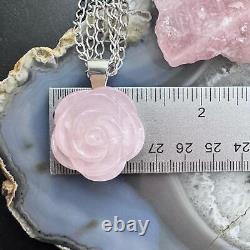 Carolyn Pollack Sterling Carved Rose Quartz Rose Pendant With Chain Necklace