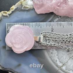 Carolyn Pollack Sterling Carved Rose Quartz Rose Pendant With Chain Necklace