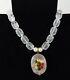 Carved Chinese Mark Rock Crystal Necklace Rose Quartz Gemstone Pendant 925 Clasp