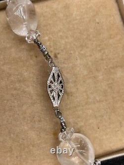 Carved Clear Rock Crystal Beads Pendant Genuine Coral Tassel Necklace Cut Steel