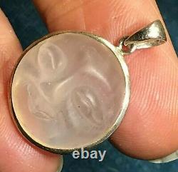 Carved Man in the Moon Face Rose Quartz Pendant in Sterling Silver-ts3 6 20
