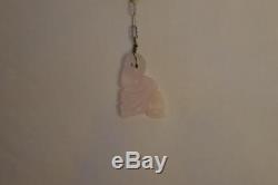 Carved Rose Quartz & Jade With Nephrite Buddha Pendant On Sterling Silver Chain