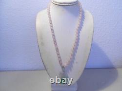 Carved green & white pendant/ rose quartz necklace / silver clasp