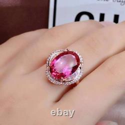 Certified Natural Pink/Rose Topaz S925 Sliver Pendant Ring + Chain Women Gift