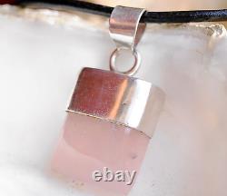 Chain Pendant Rose Quartz Silver Pendant Plain Large Thick Rectangle 4,5 Pink