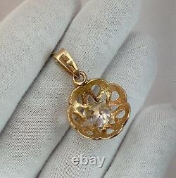 Chic Vintage Original Soviet Rose Gold Pendant with Rock Crystal 583 14K USSR
