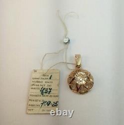Chic Vintage Original Soviet Rose Gold Pendant with Rock Crystal 583 14K USSR