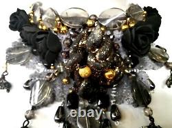 Choker woman jewelry vintage collier crochet necklace venetian glass black roses