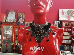 Choker woman jewelry vintage collier crochet necklace venetian glass black roses