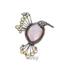 Christmas Deal Natural Rose Quartz Valentine's Day Bird Pendant Jewelry Copper