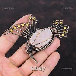 Christmas Deal Natural Rose Quartz Valentine's Day Bird Pendant Jewelry Copper