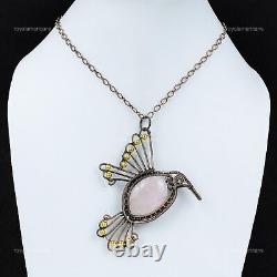 Christmas Deal Natural Rose Quartz Valentine's Day Bird Pendant Jewelry Copper