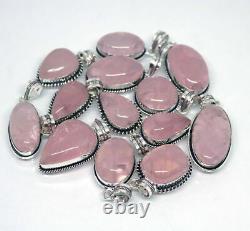 Christmas Sale 100 PCs Lot Natural Rose Quartz Gemstone Silver Plated Pendants