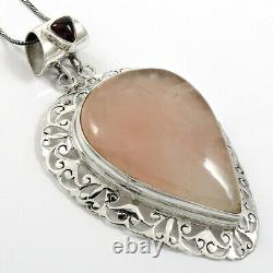 Christmas Sale Rose Quartz Garnet Gemstone Pendant 925 Silver Fine Jewelry N3