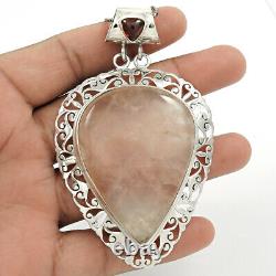 Christmas Sale Rose Quartz Garnet Gemstone Pendant 925 Silver Fine Jewelry N3