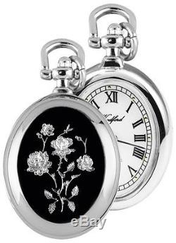Chrome Quartz Pendant Watch on Chain with Enamelled Roses 1226