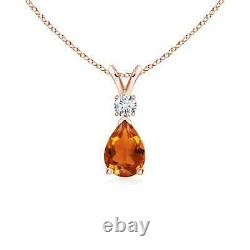 Citrine Teardrop Pendant with Diamond in 14K Rose Gold (AAAA, Size- 7x5MM)