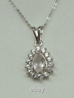 Classy 1,3 Carat Rose Quartz White Topaz Pendant 925 Silver Necklace Top Quality
