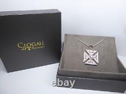 Clogau Gold Silver & 9ct Rose Gold Square Crystal Royal Cross Pendant 18 Chain
