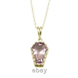 Coffin Gemstone Pendant 5ct Natural Pink Amethyst Solid 9ct Gold With 18 Chain