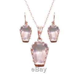 Coffin Pendant 5ct Natural Rose Quartz Solid 9ct Gold With 18 Chain