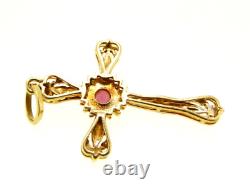 Cross Pendant Vintage Gold Solid 18K Years' 60 With Enamel Blue Crucifix