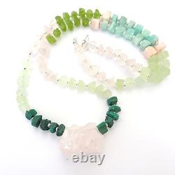 Crystal Gemstone Necklace Heart Chakra Rose Quartz Amazonite Malachite Prehnite