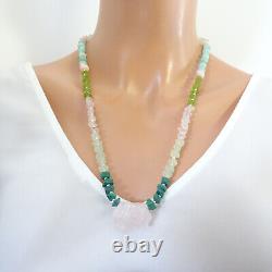 Crystal Gemstone Necklace Heart Chakra Rose Quartz Amazonite Malachite Prehnite