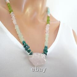 Crystal Gemstone Necklace Heart Chakra Rose Quartz Amazonite Malachite Prehnite